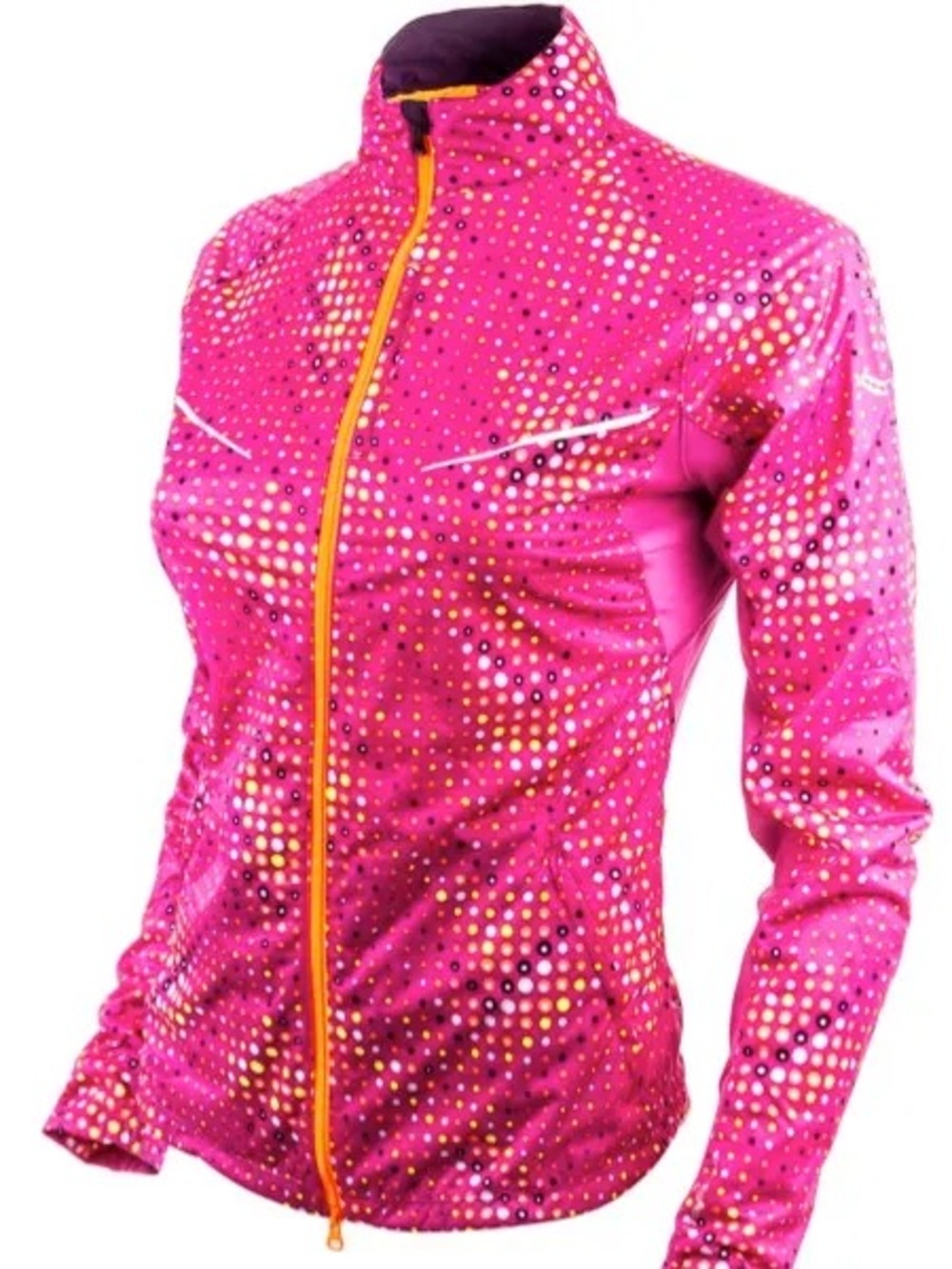 Saucony Nomad Run Jacket Pink Reflective Polka Dot Zip Running Jacket S